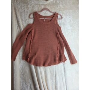 Free People Oversized Waffle Knit Cold Shoulder Sweater Rust Red XS